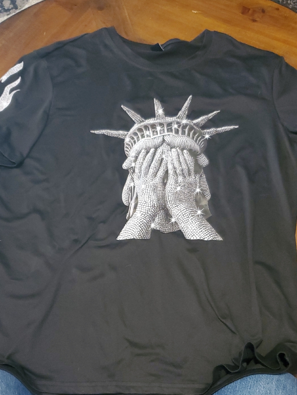 NFINITY Black Short Sleeve Tee with Silver Statue Graphic